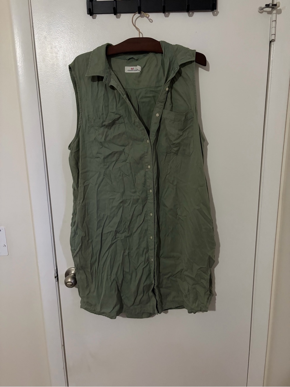 Vineyard Vines Olive Sleeveless Button-Up Tunic